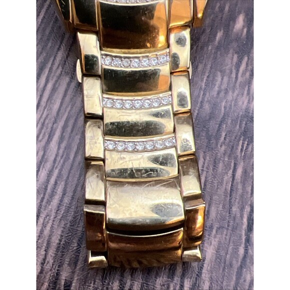Mens Gold Tone Bling Iced CZ Elgin Rectangle Dress Analog Watch New Battery main image 4